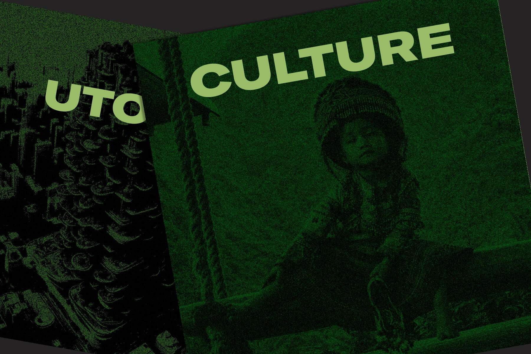 mockup de 4 cartazes, 2 vermelhos 2 azuis. 
                                Apresenta um texto -Pechakucha- que ocupa grande 
                                parte do cartaz e também apresenta uns símbolos representativos
                                deste mesmo projeto.